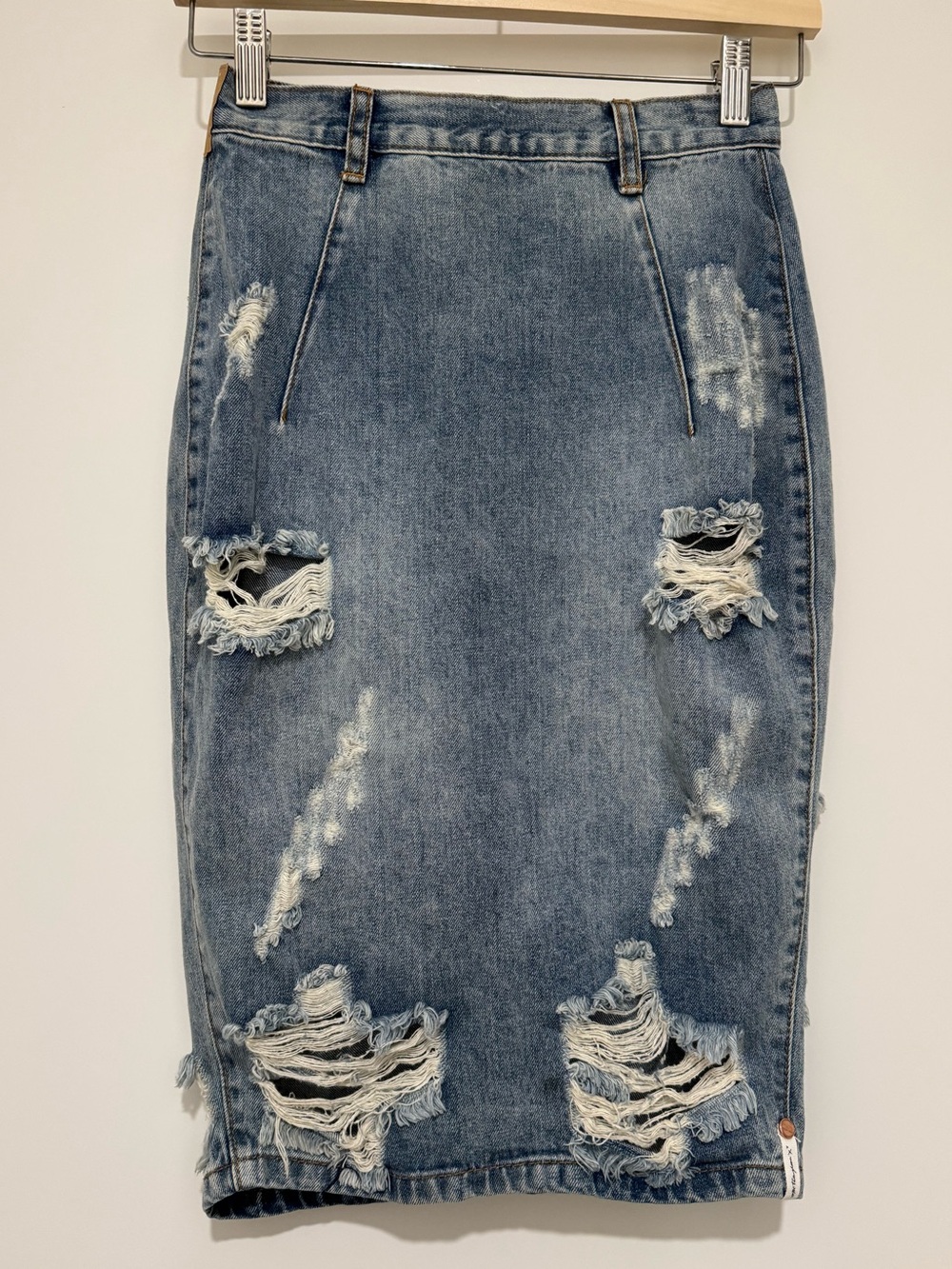 One Teaspoon FreeLove Distressed Denim Midi Skirt Size 25